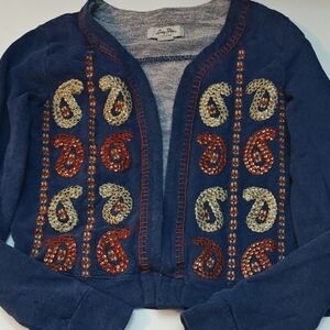 Navy Paisley Embroidered Cardigan